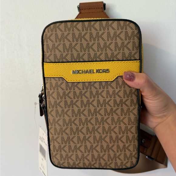Michael Kors Brown and Yellow Belt Bag with Signature Monogram - Picture 1 of 6